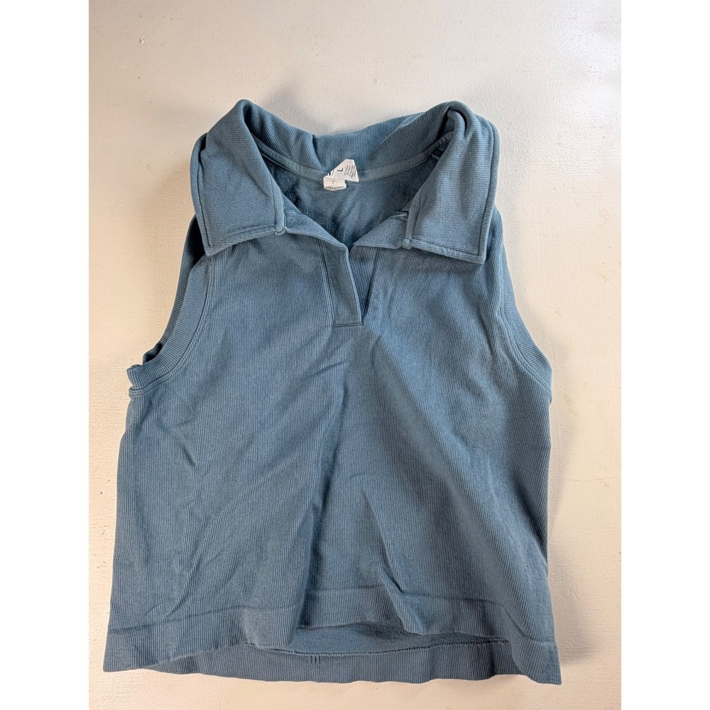 DSG Sleeveless Polo Women Large Blue Excellent Ribbed V-Neck Athleisure Top